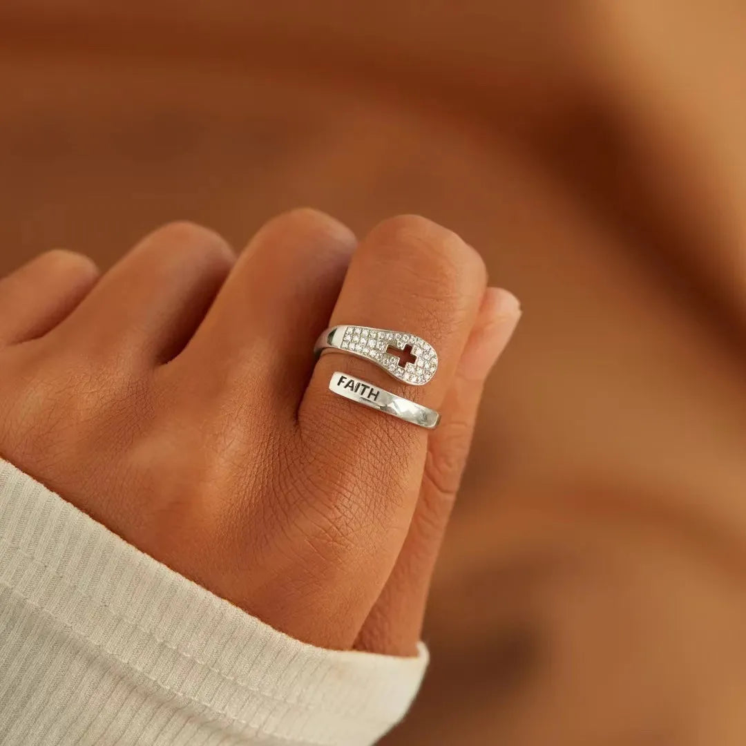 Cross Ring with Cubic Zirconia