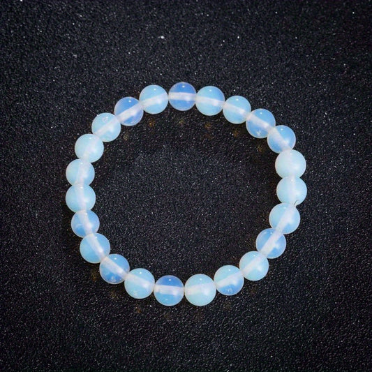 Unisex stretchy bracelet with sparkling opalite beads and gemstones