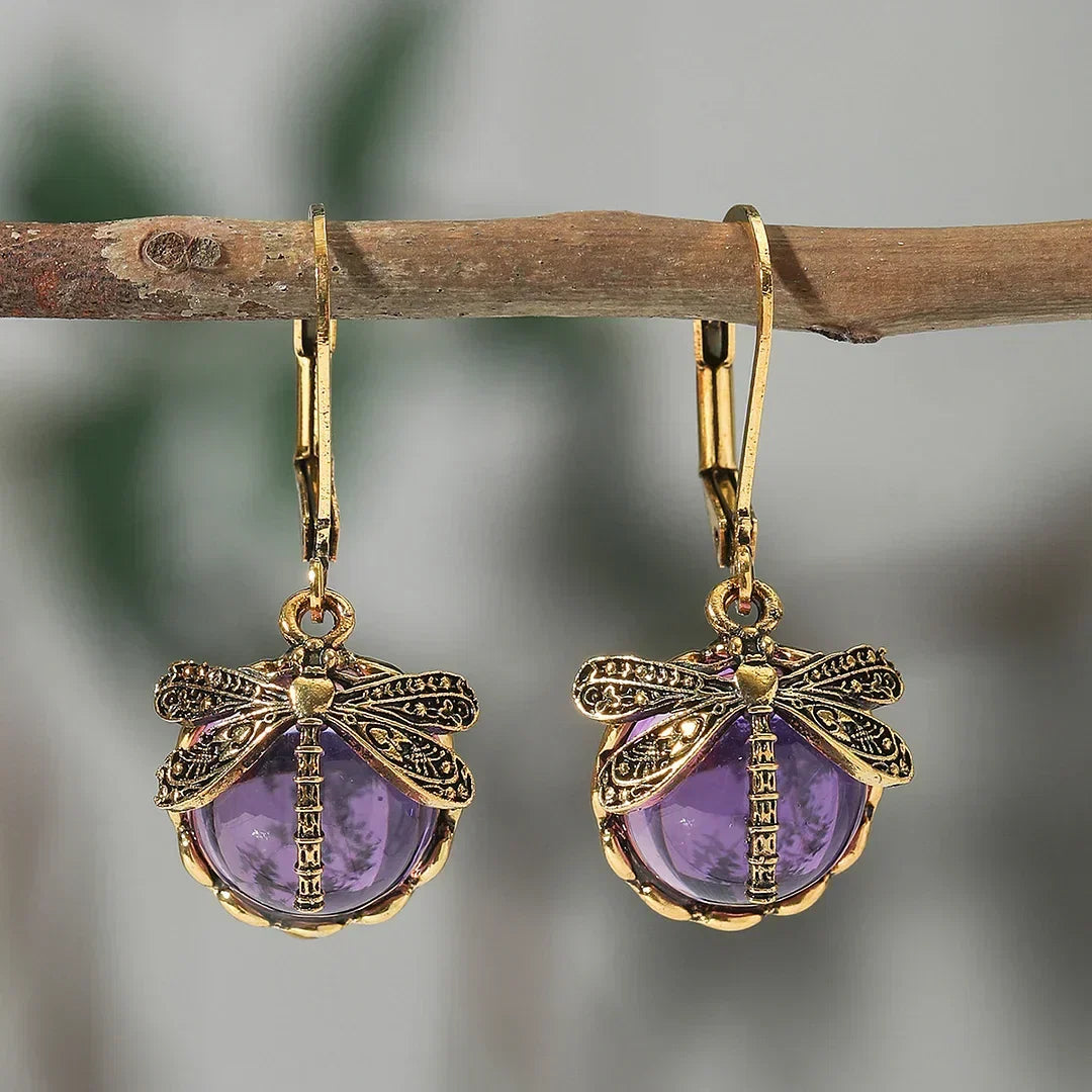 Dragonfly earrings with sparkling glass beads in various colours