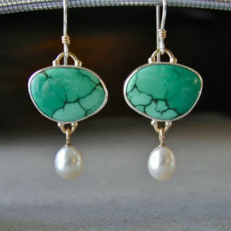 Vintage turquoise earrings with natural freshwater pearls
