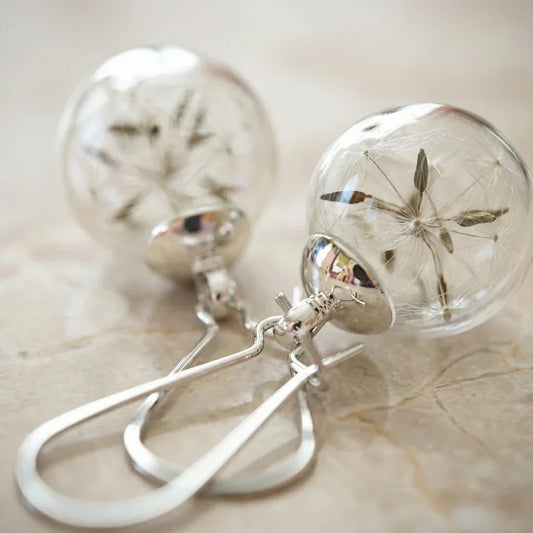Handmade dandelion seed crystal ball earrings for women