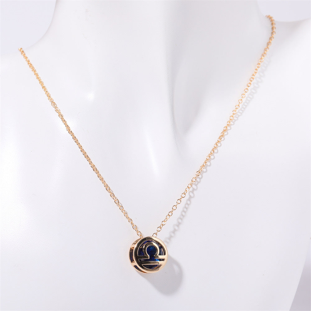 Double-Sided Zodiac Sign Necklace with Birthstone Details