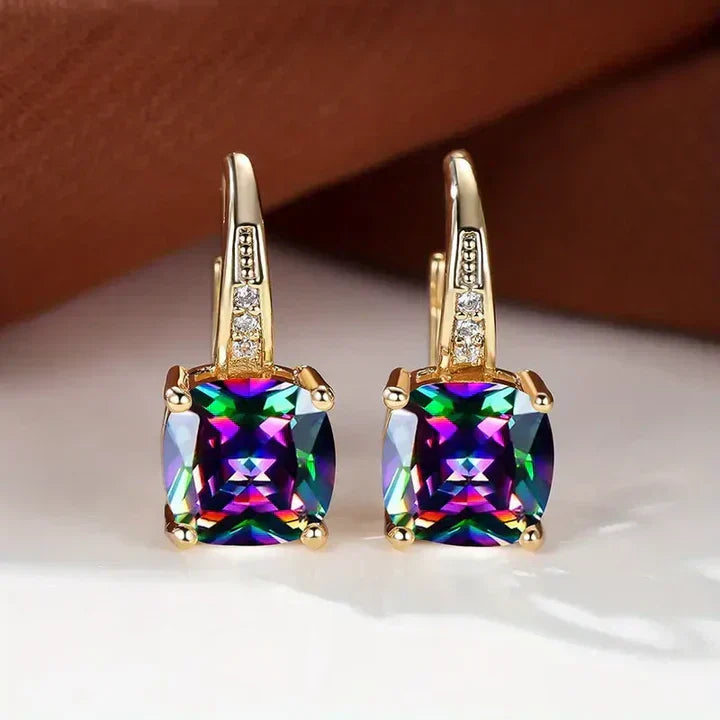 Sparkling hoop earrings with cushion-cut cubic zirconia