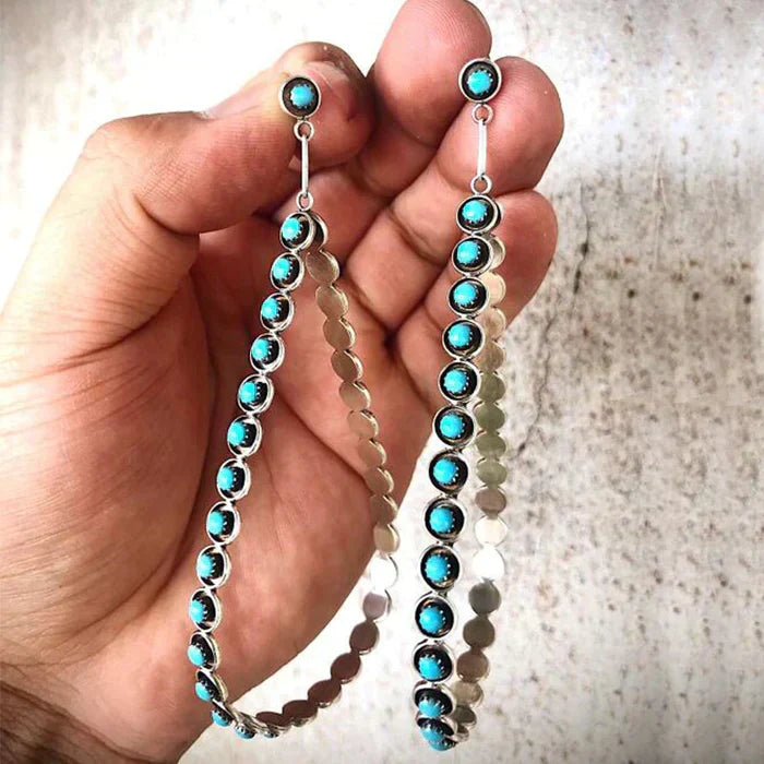 Boho Turquoise Stone Earrings with Elegant Round-Cut Design