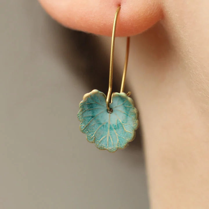 Vintage blue lotus leaf earrings with delicate details