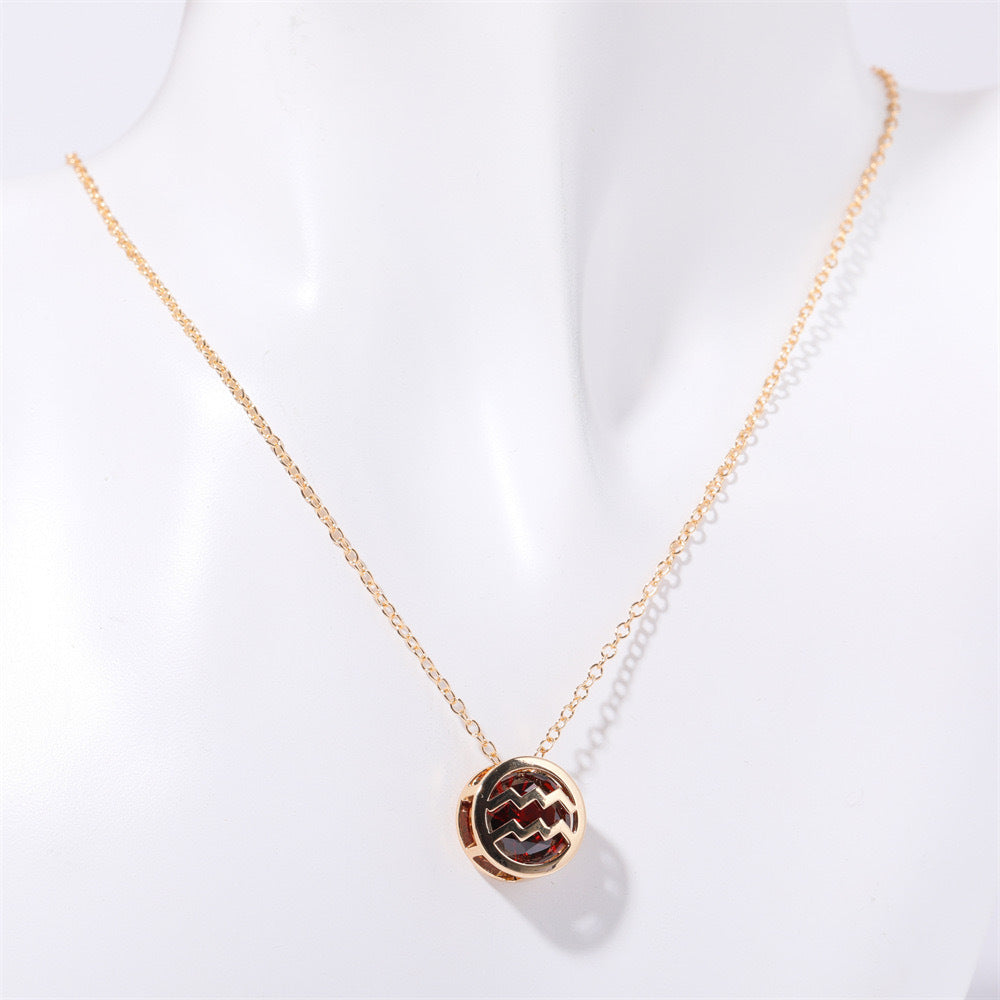 Double-Sided Zodiac Sign Necklace with Birthstone Details