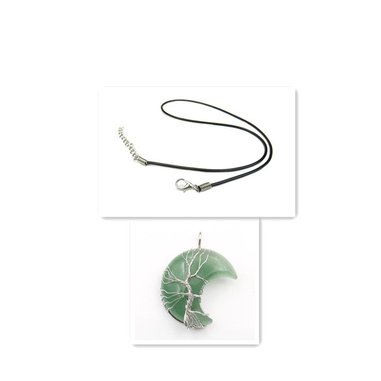 Moon-Shaped Tree of Life Healing Stone Pendant with Chain
