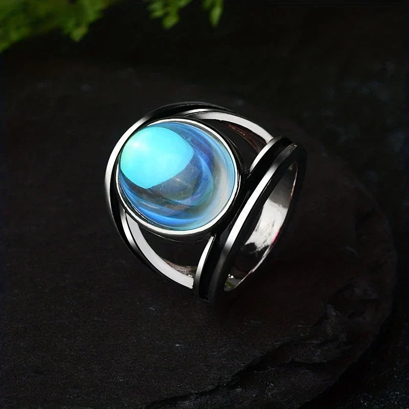Stainless Steel Ring with Moonstone Accent