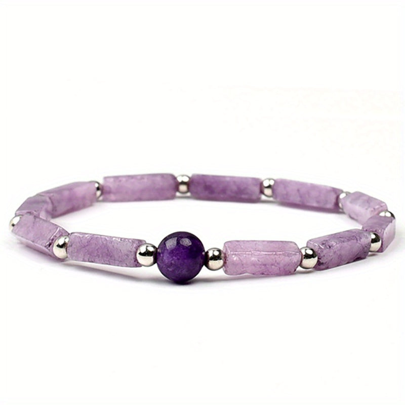 Amethyst gemstone bracelet with faceted beads and rough stones