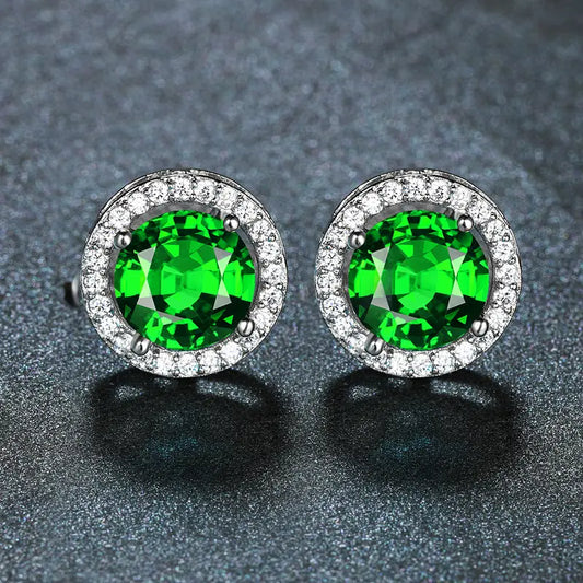 Brilliant Emerald Green Gemstone Earrings with Cubic Zirconia Halo