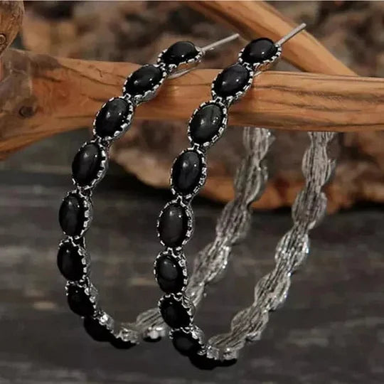 Boho Earrings with Vintage-Style Oval Stones