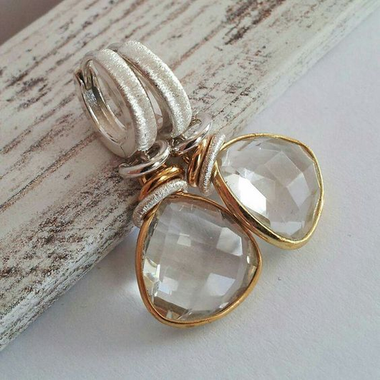 Elegant Two-Tone Earrings with Faceted Rock Crystal and Elegant Details
