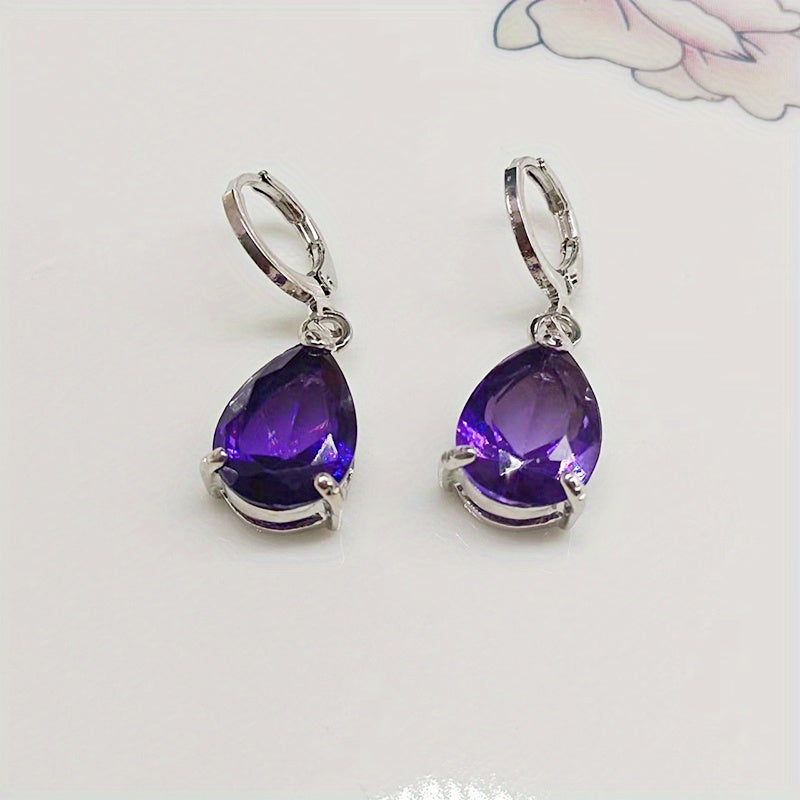 Elegant Teardrop Amethyst Earrings with Hinged Closure
