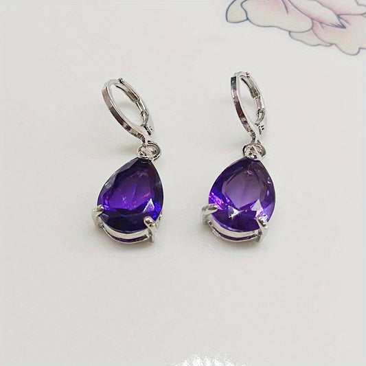 Elegant Teardrop Amethyst Earrings with Hinged Closure