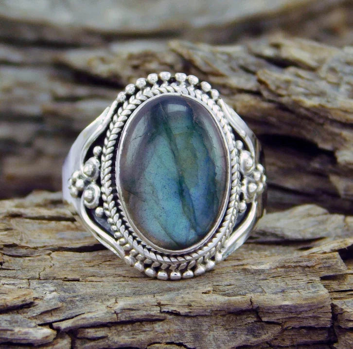 Vintage Stainless Steel Ring with Moonstone