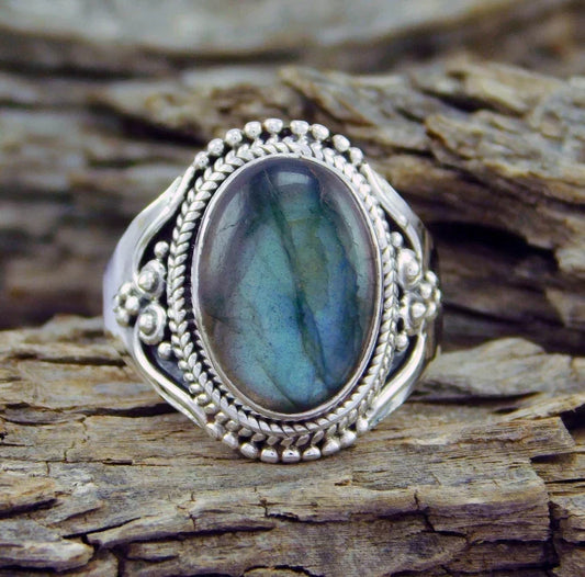 Vintage Stainless Steel Ring with Moonstone
