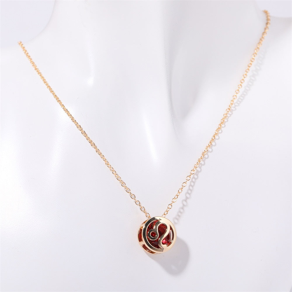Double-Sided Zodiac Sign Necklace with Birthstone Details