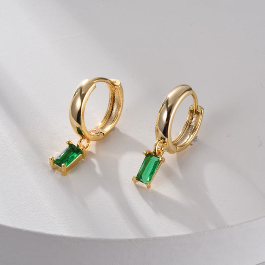 Elegant Green Emerald Hoop Earrings with Cubic Zirconia for Women