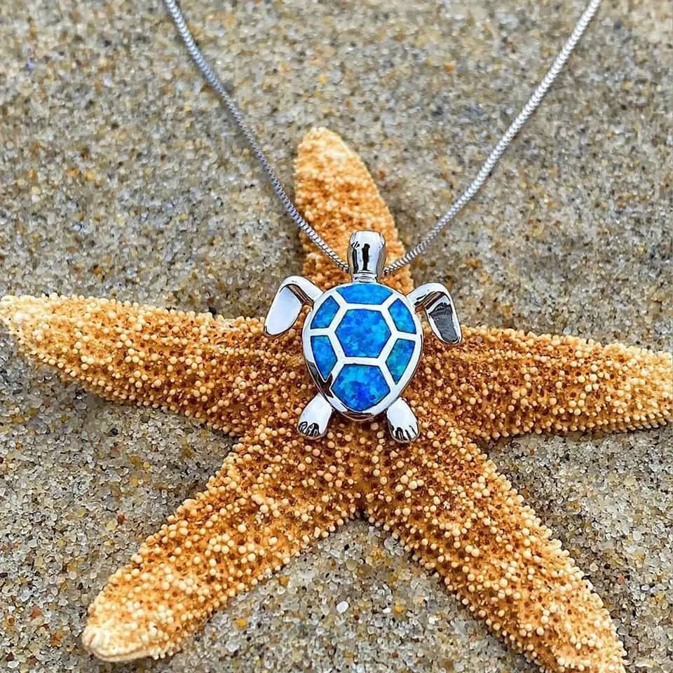 Opal Turtle Jewelry Set with Sea-Style Necklace and Earrings