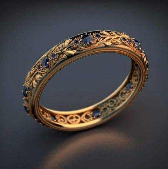 Botanical Eternity Ring in Gold with Blue Cubic Zirconia