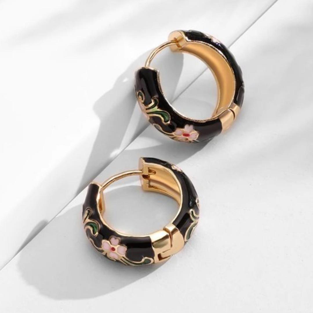 Elegant floral hoop earrings: vibrant enamel earrings with a floral pattern