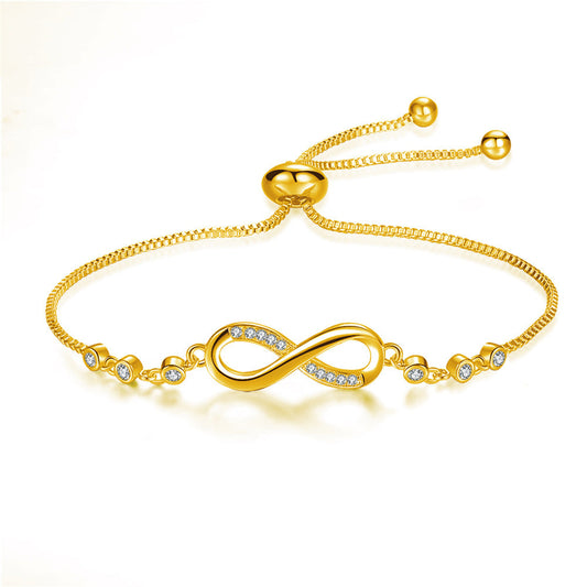Shiny infinity bracelet for women with adjustable cubic zirconia stones