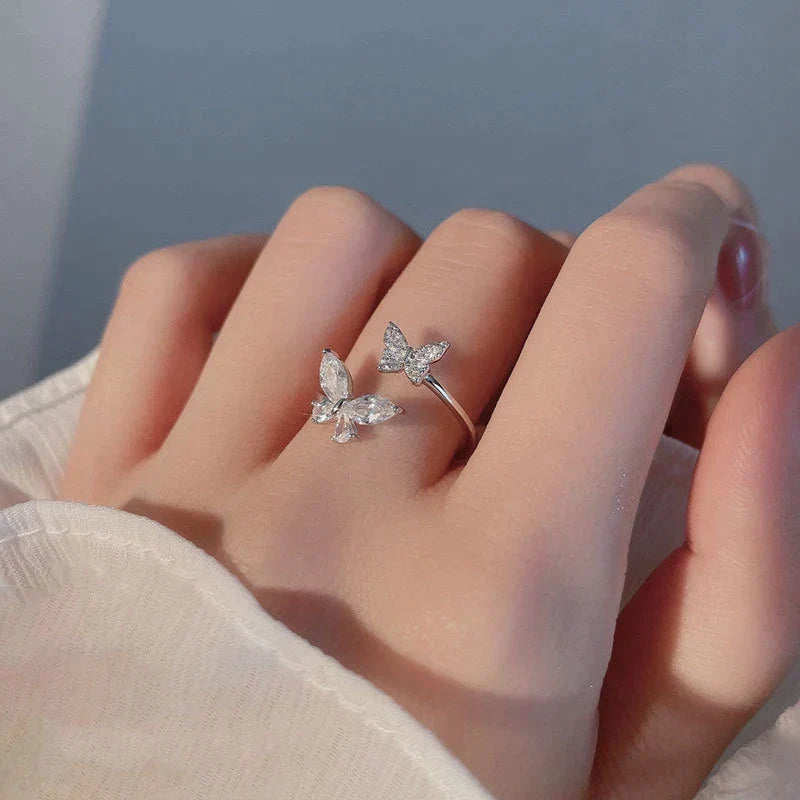 Double Crystal Butterfly Ring