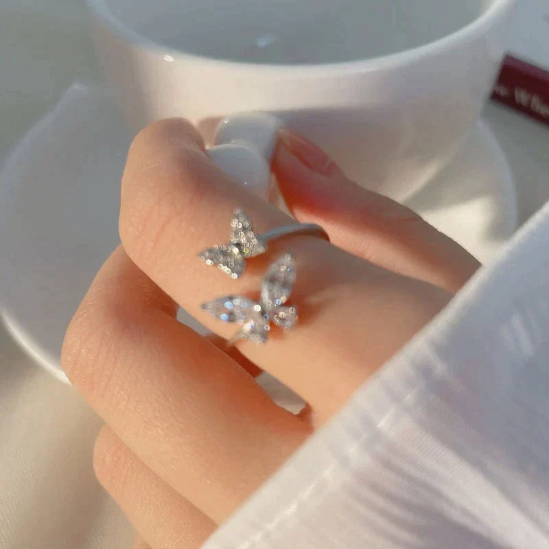 Double Crystal Butterfly Ring