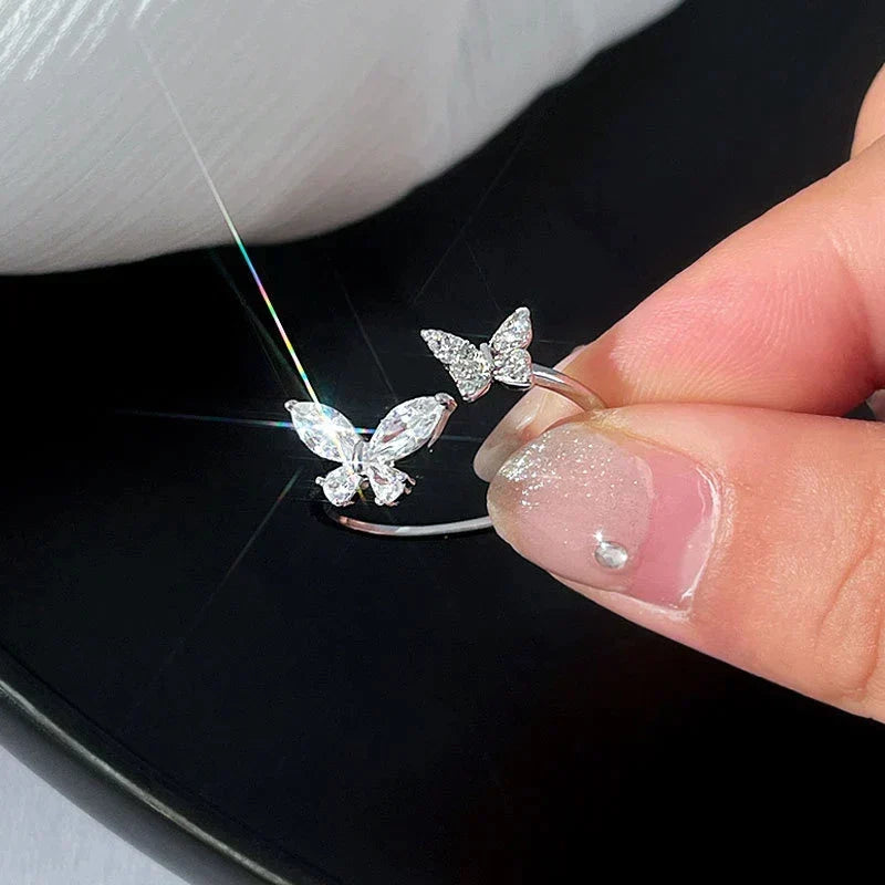 Double Crystal Butterfly Ring