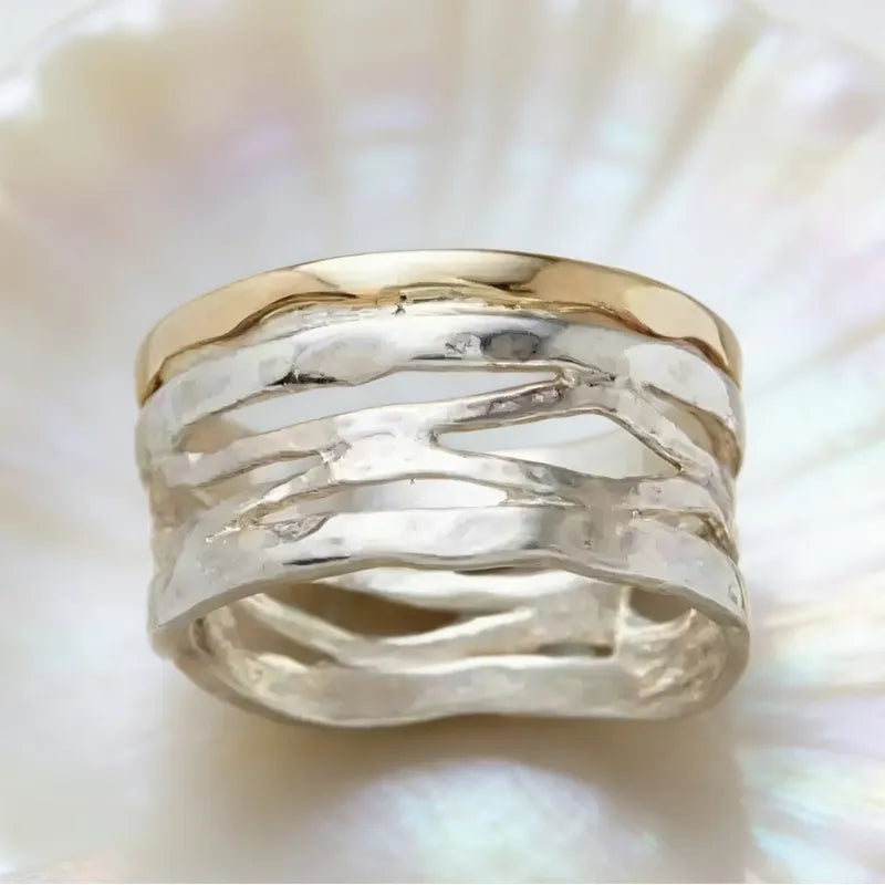 Stacked Vintage Stainless Steel Ring – Elegant Boho Style
