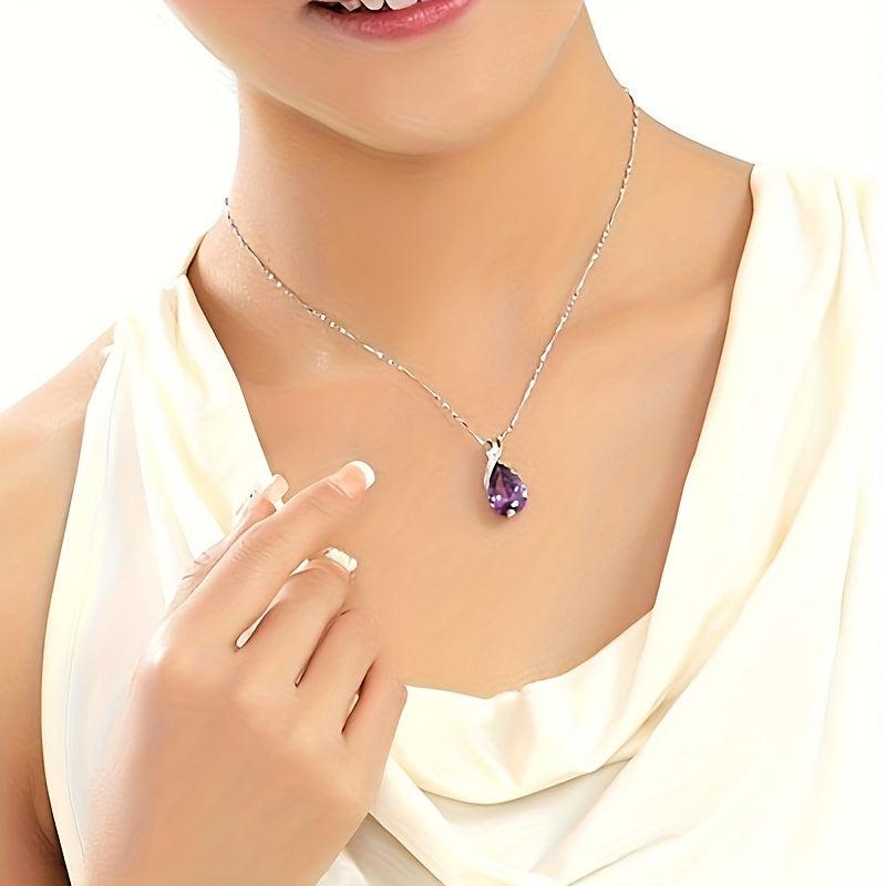 Elegant Necklace with Amethyst Teardrop Pendant for Women