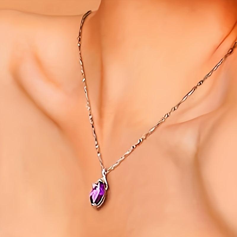 Elegant Necklace with Amethyst Teardrop Pendant for Women