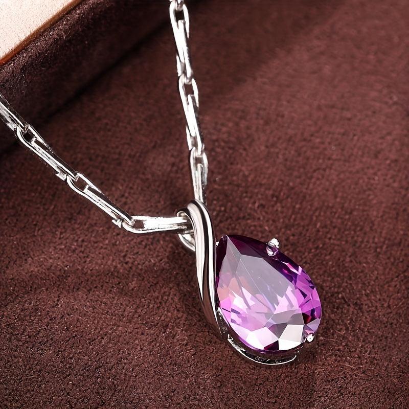 Elegant Necklace with Amethyst Teardrop Pendant for Women
