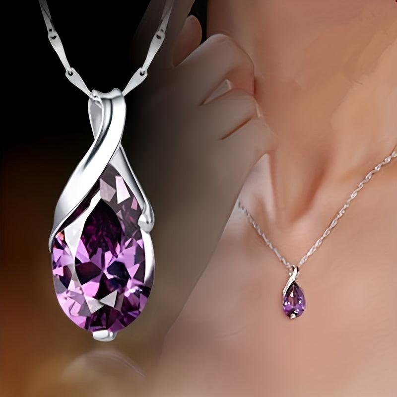 Elegant Necklace with Amethyst Teardrop Pendant for Women