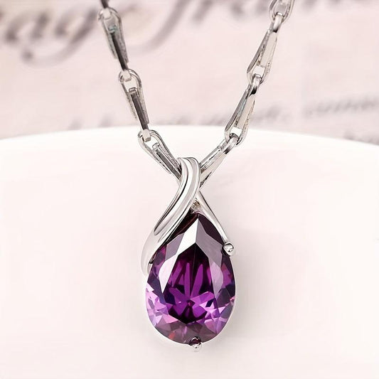 Elegant Necklace with Amethyst Teardrop Pendant for Women