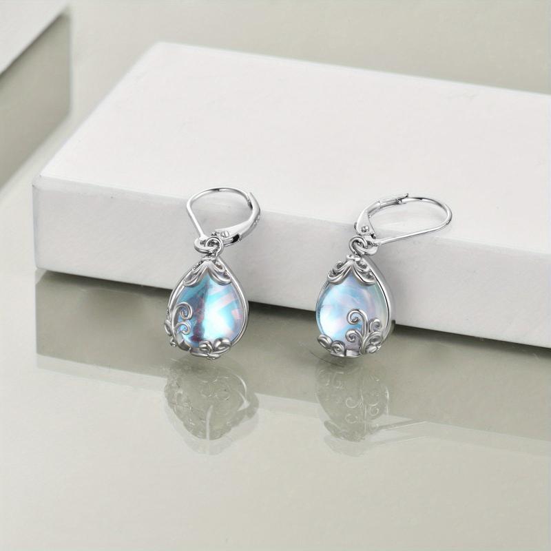 Elegant Dangle Earrings with Blue Moonstone and Celtic Accents