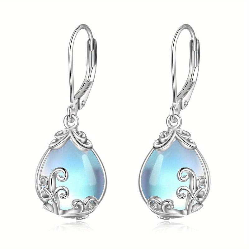 Elegant Dangle Earrings with Blue Moonstone and Celtic Accents