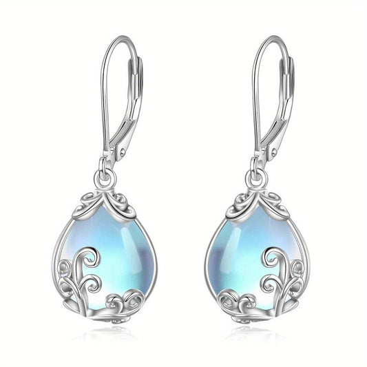 Elegant Dangle Earrings with Blue Moonstone and Celtic Accents