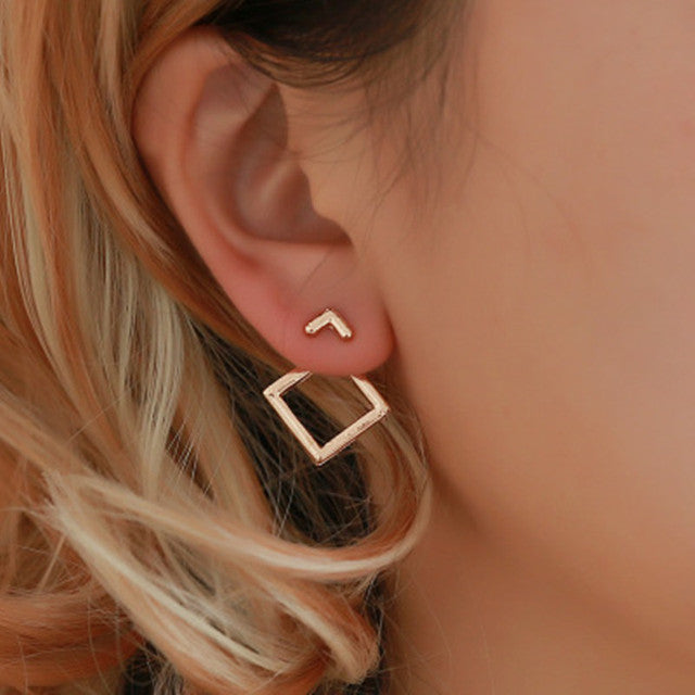 Trendy geometric earrings featuring a square and arrow design