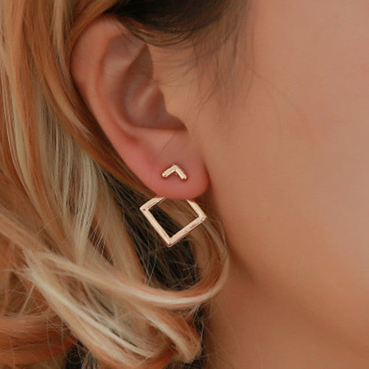 Trendy geometric earrings featuring a square and arrow design
