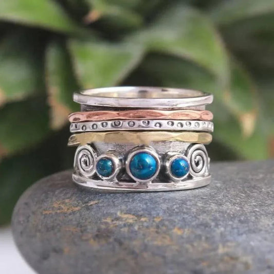 Multi-Layer Vintage Ring with Turquoise Stones