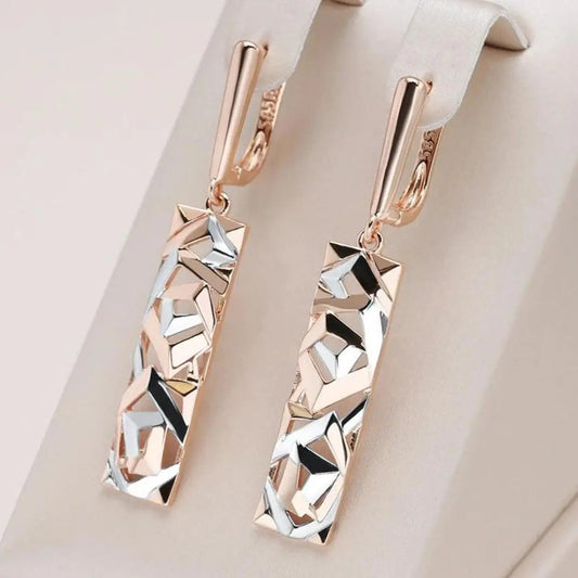 Elegant geometric earrings in pink and bright white, rectangular in shape