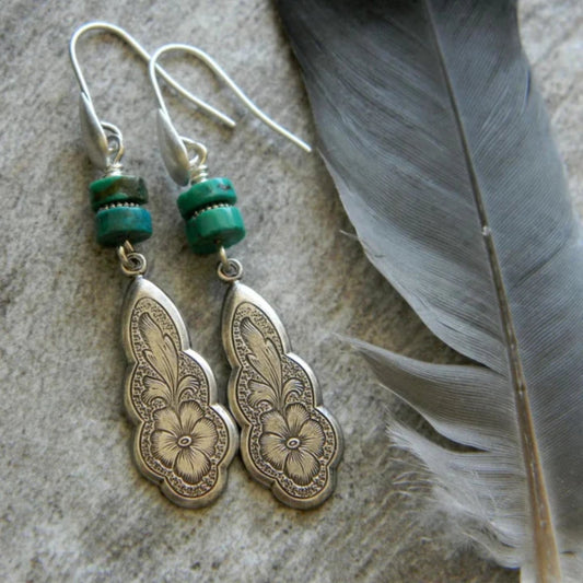 Vintage turquoise earrings with elegant floral motifs