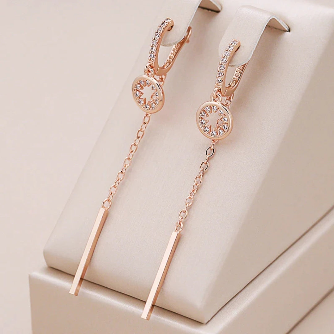 Glamorous Rose Gold Earrings with Brilliant Rhinestones and Bar Design