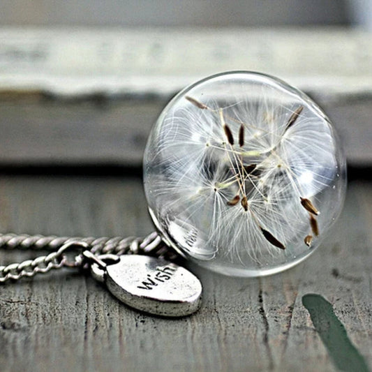 Dandelion Wish Necklace with Wish Pendant and Glass Ball