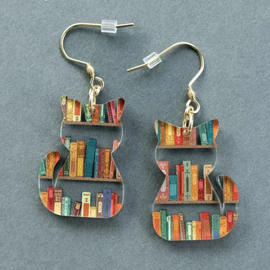 Cute Acrylic Cat Bookshelf Earrings
