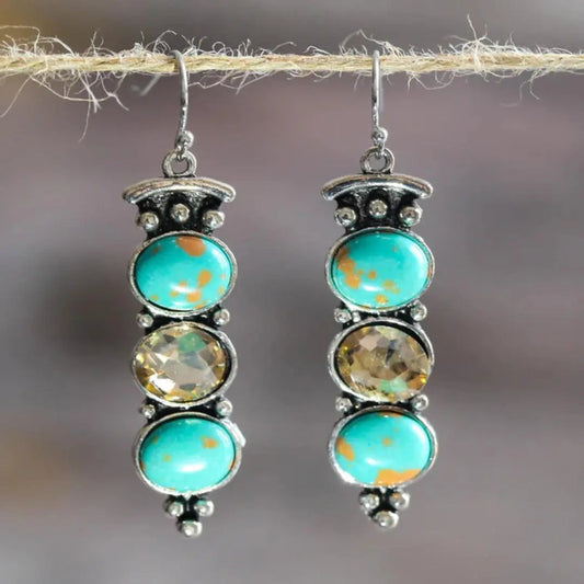 Vintage boho-chic earrings featuring turquoise and citrine stones