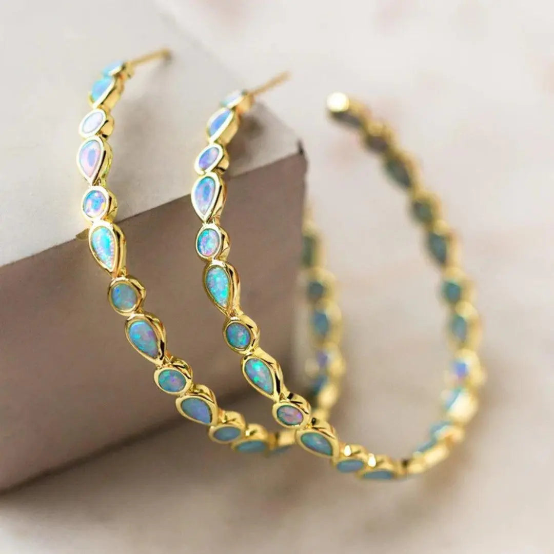 Elegant teardrop-shaped opal hoop earrings for women