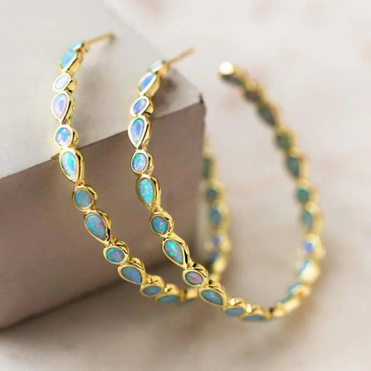 Elegant teardrop-shaped opal hoop earrings for women
