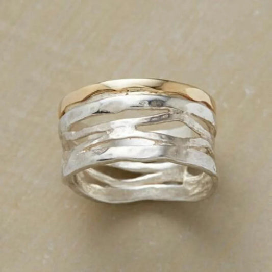 Stacked Vintage Stainless Steel Ring – Elegant Boho Style